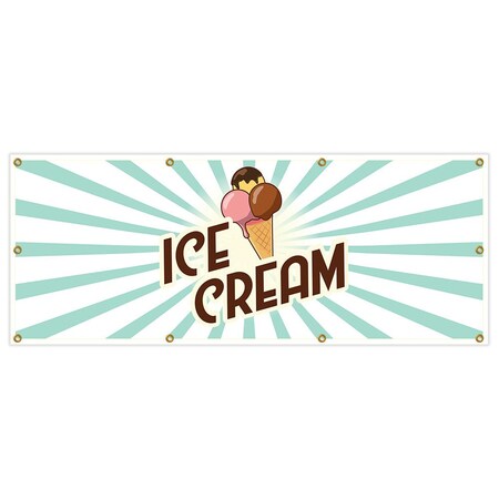 Signmission Ice Cream 3 Banner Heavy Duty 13 Oz Vinyl with Grommets Single Sided B-96 Ice Cream 3